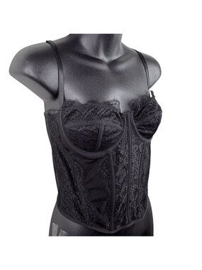 Whimsi Goth Fairy Corset Mesh Lace Bustier Black Sheer Boning Lingerie Women’s M